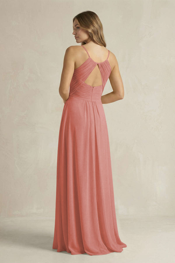 Cami Strap A-Line Chiffon Pleated Bridesmaid Dress in Mulberry (2) | KISSBRIDAL