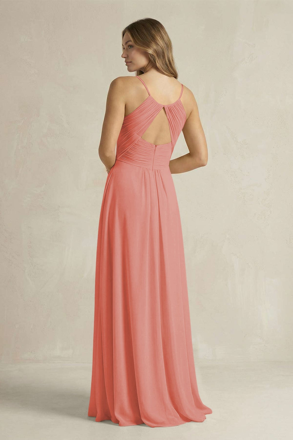 Cami Strap A - Line Chiffon Pleated Bridesmaid Dress in Mulberry - KISS BRIDAL Bridesmaid Dresses