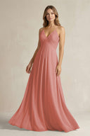 Cami Strap A-Line Chiffon Pleated Bridesmaid Dress in Mulberry | KISSBRIDAL