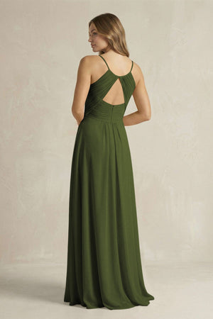 Cami Strap A - Line Chiffon Pleated Bridesmaid Dress in Olive - SHE IS ME Bridesmaid Dresses