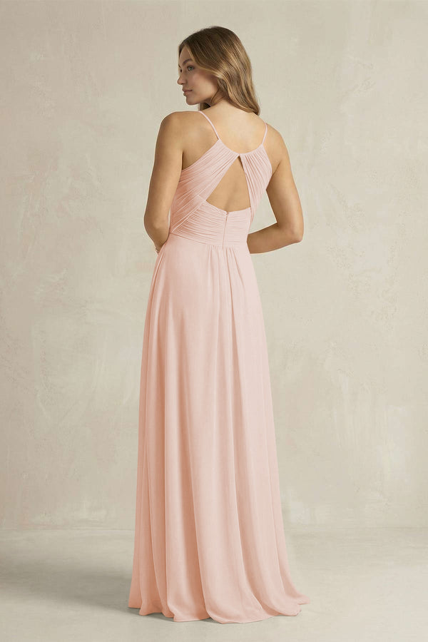 Cami Strap A - Line Chiffon Pleated Bridesmaid Dress in Pale Blush - SHE IS ME Bridesmaid Dresses