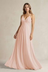Cami Strap A - Line Chiffon Pleated Bridesmaid Dress in Pale Blush - KISS BRIDAL Bridesmaid Dresses