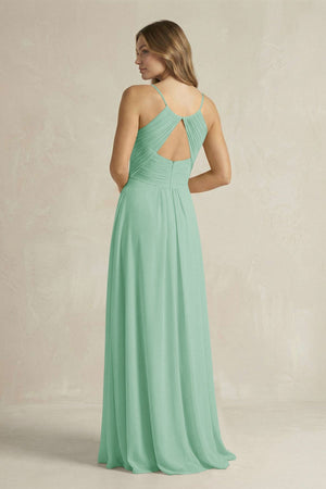 Cami Strap A - Line Chiffon Pleated Bridesmaid Dress in Pale Pistachio - SHE IS ME Bridesmaid Dresses