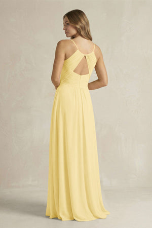 Cami Strap A - Line Chiffon Pleated Bridesmaid Dress in Pastel Yellow - SHE IS ME Bridesmaid Dresses