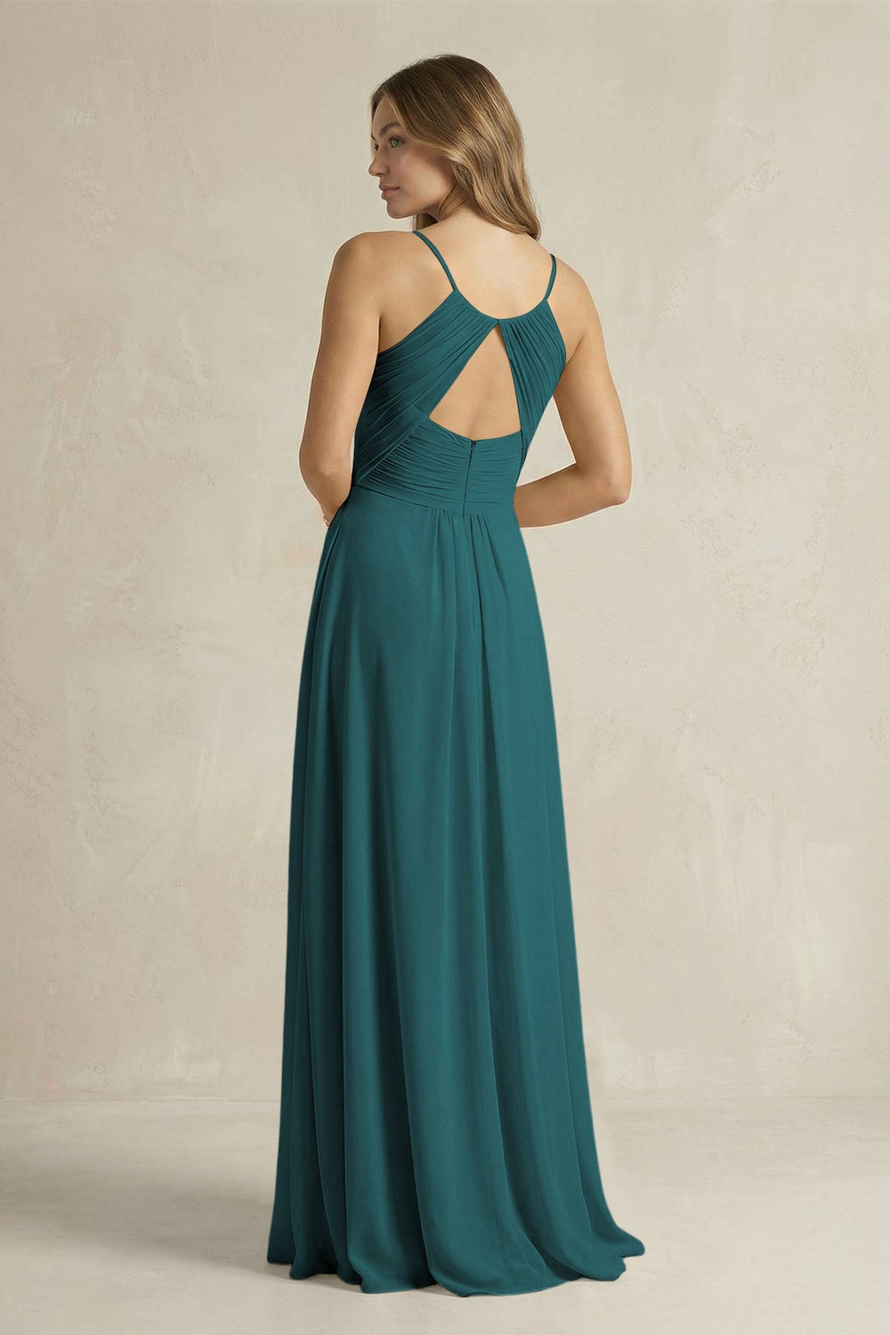 Cami Strap A - Line Chiffon Pleated Bridesmaid Dress in Pine - KISS BRIDAL Bridesmaid Dresses
