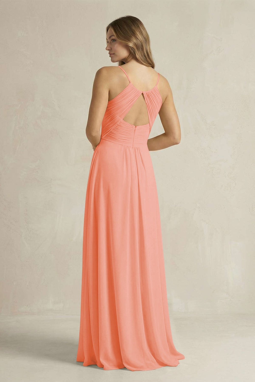 Cami Strap A - Line Chiffon Pleated Bridesmaid Dress in Rosette - KISS BRIDAL Bridesmaid Dresses