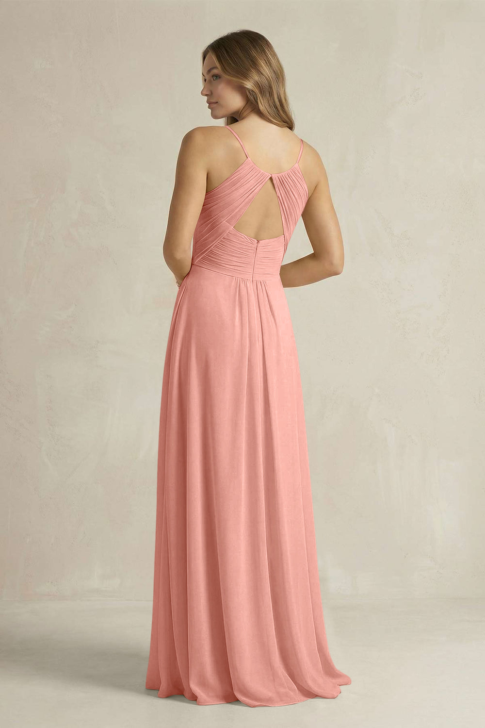 Cami Strap A-Line Chiffon Pleated Bridesmaid Dress in Rosette