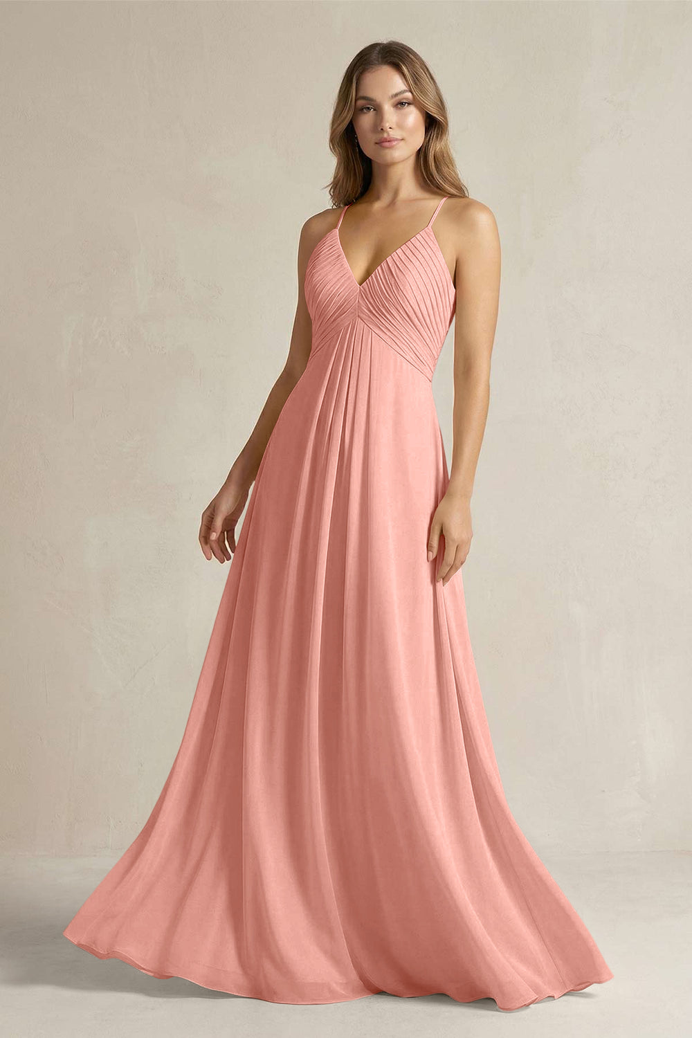 Cami Strap A-Line Chiffon Pleated Bridesmaid Dress in Rosette