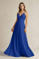 Cami Strap A - Line Chiffon Pleated Bridesmaid Dress in Royal Blue - SHE IS ME Bridesmaid Dresses