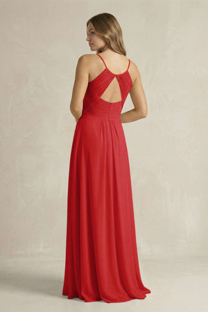Cami Strap A - Line Chiffon Pleated Bridesmaid Dress in Ruby Red - SHE IS ME Bridesmaid Dresses