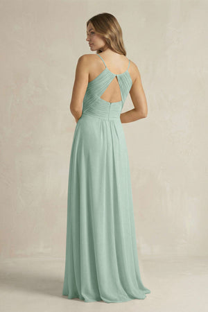 Cami Strap A-Line Chiffon Pleated Bridesmaid Dress in Sage (2) | KISSBRIDAL