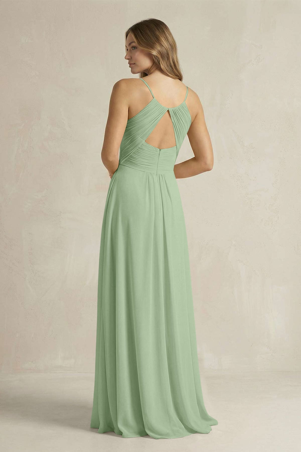 Cami Strap A - Line Chiffon Pleated Bridesmaid Dress in Sage - KISS BRIDAL Bridesmaid Dresses