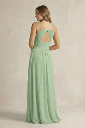 Cami Strap A - Line Chiffon Pleated Bridesmaid Dress in Sage - SHE IS ME Bridesmaid Dresses