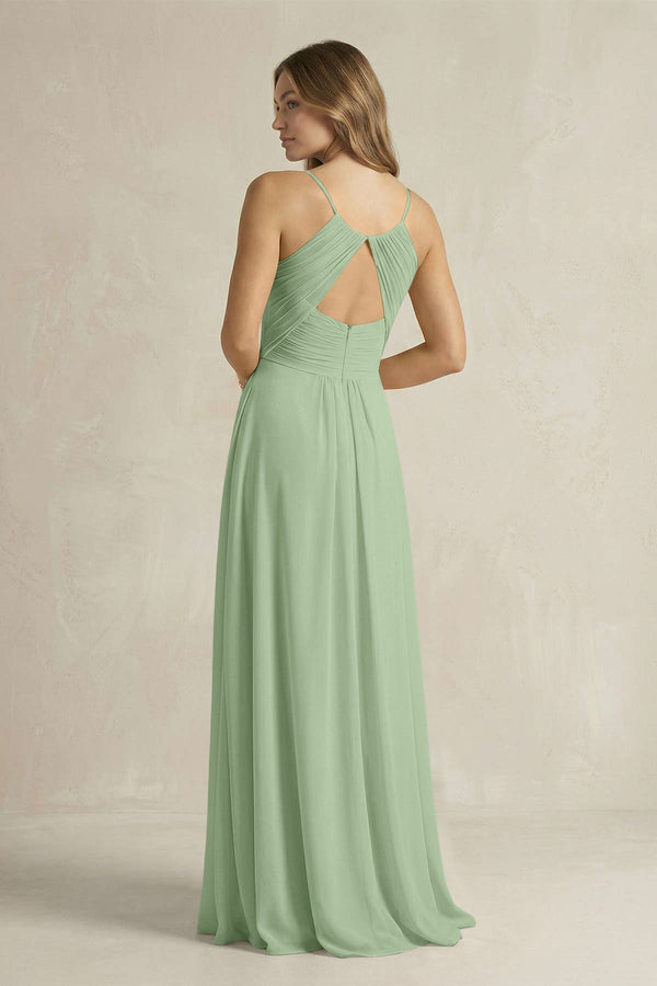 Cami Strap A - Line Chiffon Pleated Bridesmaid Dress in Sage - SHE IS ME Bridesmaid Dresses