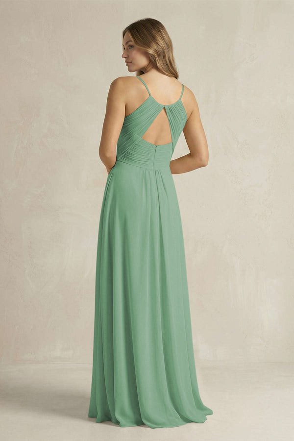 Cami Strap A - Line Chiffon Pleated Bridesmaid Dress in Sea Glass - SHE IS ME Bridesmaid Dresses