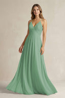 Cami Strap A - Line Chiffon Pleated Bridesmaid Dress in Sea Glass - SHE IS ME Bridesmaid Dresses