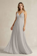 Cami Strap A - Line Chiffon Pleated Bridesmaid Dress in Silver - SHE IS ME Bridesmaid Dresses