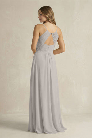 Cami Strap A - Line Chiffon Pleated Bridesmaid Dress in Silver - SHE IS ME Bridesmaid Dresses