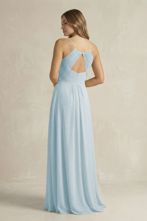 Cami Strap A-Line Chiffon Pleated Bridesmaid Dress in Sky Blue (2) | KISSBRIDAL