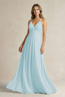 Cami Strap A - Line Chiffon Pleated Bridesmaid Dress in Sky Blue - SHE IS ME Bridesmaid Dresses