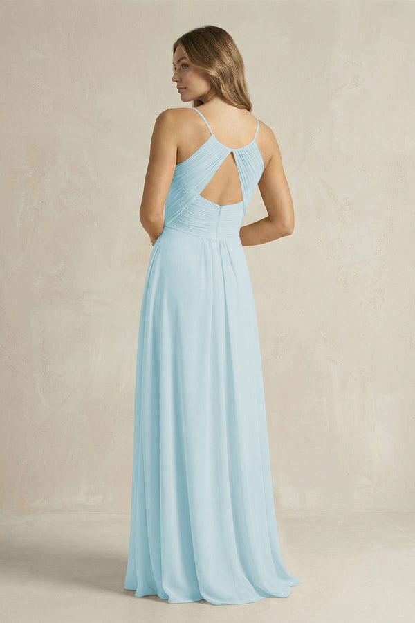Cami Strap A - Line Chiffon Pleated Bridesmaid Dress in Sky Blue - SHE IS ME Bridesmaid Dresses
