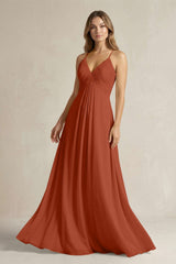 Cami Strap A - Line Chiffon Pleated Bridesmaid Dress in Spice - KISS BRIDAL Bridesmaid Dresses