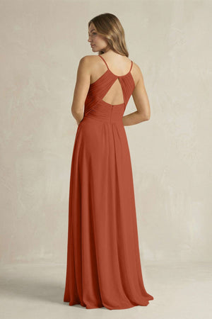 Cami Strap A - Line Chiffon Pleated Bridesmaid Dress in Spice - SHE IS ME Bridesmaid Dresses