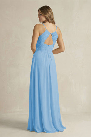 Cami Strap A - Line Chiffon Pleated Bridesmaid Dress in Steel Blue - SHE IS ME Bridesmaid Dresses