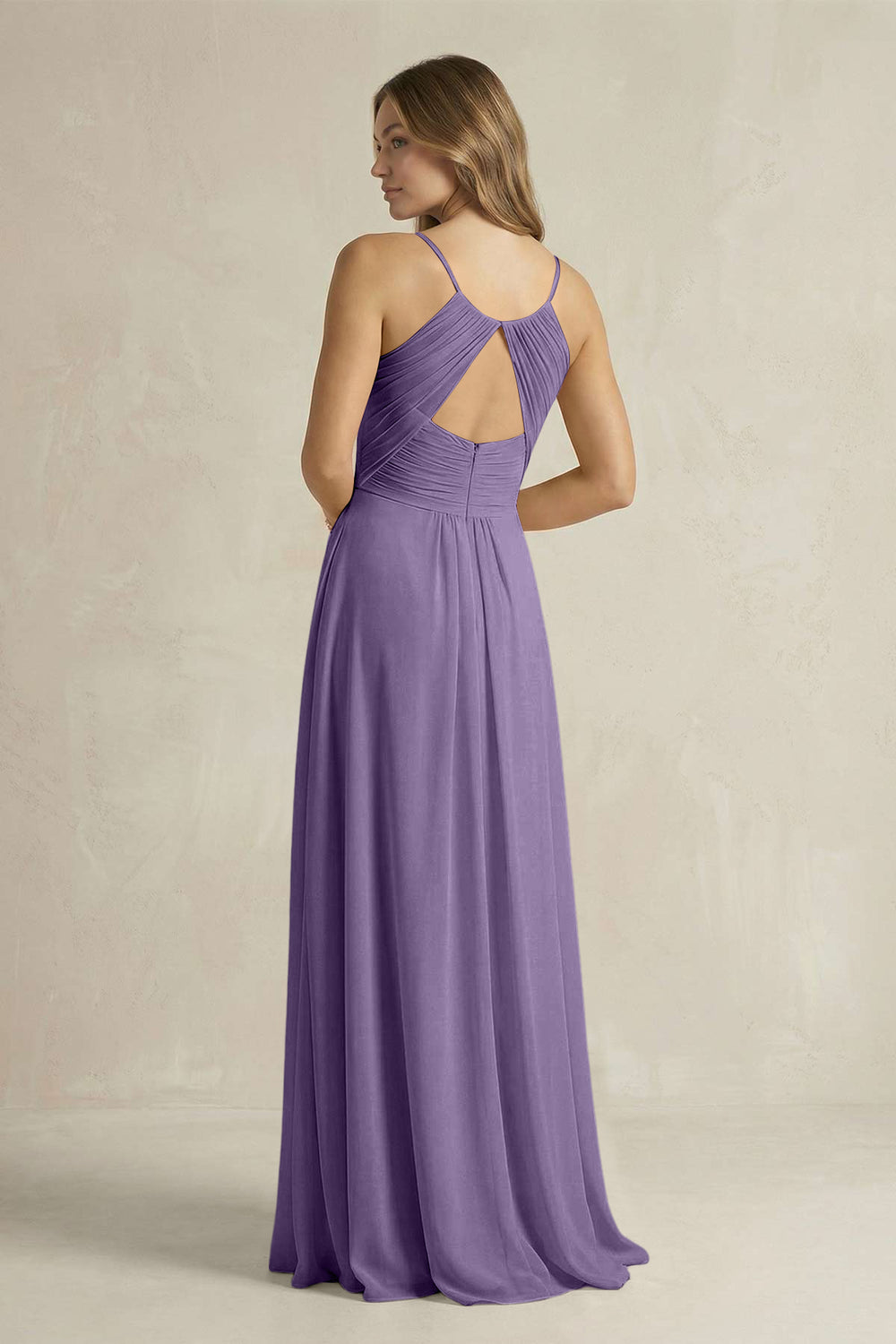 Cami Strap A-Line Chiffon Pleated Bridesmaid Dress in Tahiti