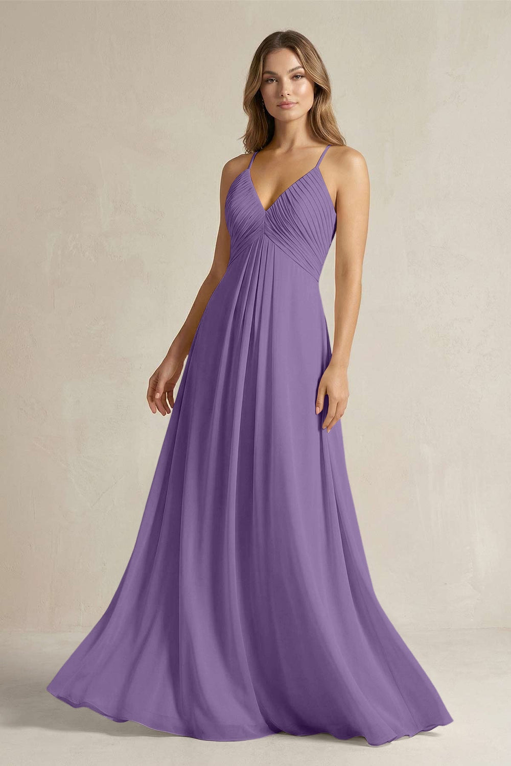 Cami Strap A - Line Chiffon Pleated Bridesmaid Dress in Tahiti - KISS BRIDAL Bridesmaid Dresses