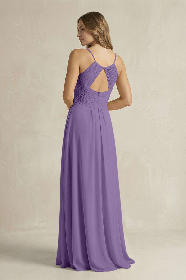 Cami Strap A - Line Chiffon Pleated Bridesmaid Dress in Tahiti - SHE IS ME Bridesmaid Dresses