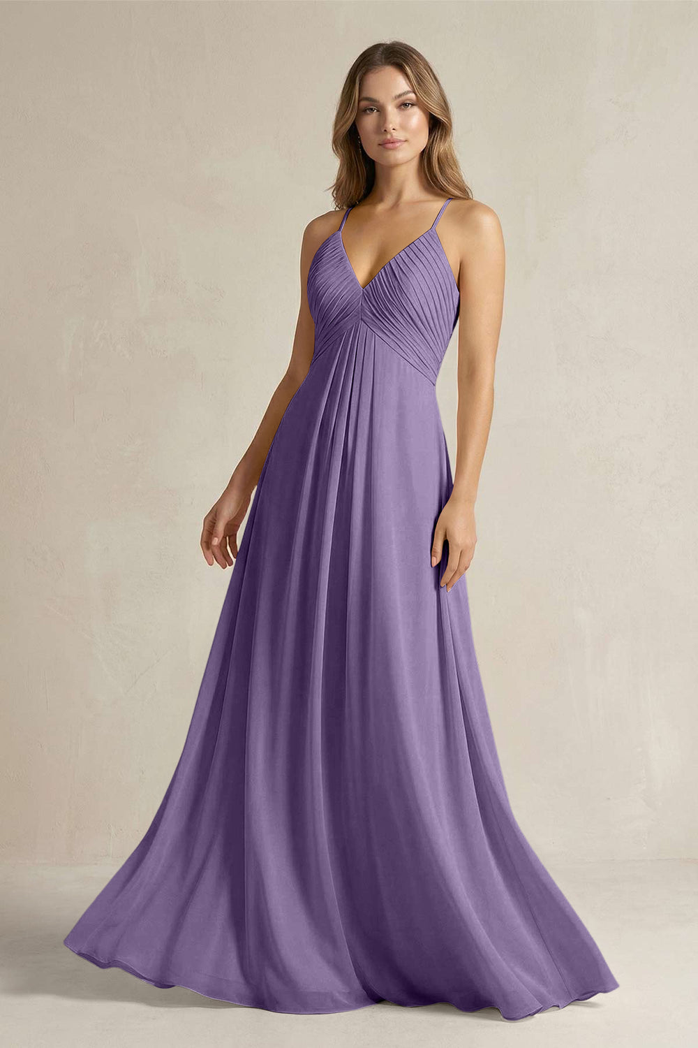 Cami Strap A-Line Chiffon Pleated Bridesmaid Dress in Tahiti