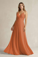 Cami Strap A - Line Chiffon Pleated Bridesmaid Dress in Terracotta - SHE IS ME Bridesmaid Dresses