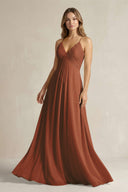 Cami Strap A-Line Chiffon Pleated Bridesmaid Dress in Terracotta | KISSBRIDAL