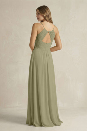 Cami Strap A - Line Chiffon Pleated Bridesmaid Dress in Thyme - SHE IS ME Bridesmaid Dresses