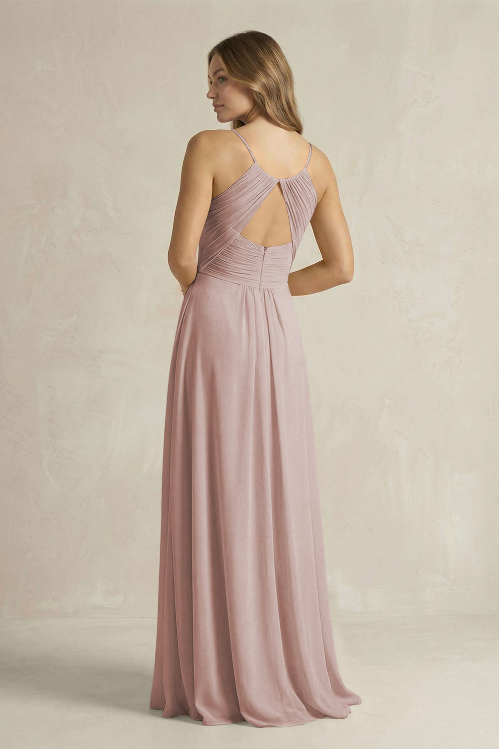 Cami Strap A-Line Chiffon Pleated Bridesmaid Dress in Toffee