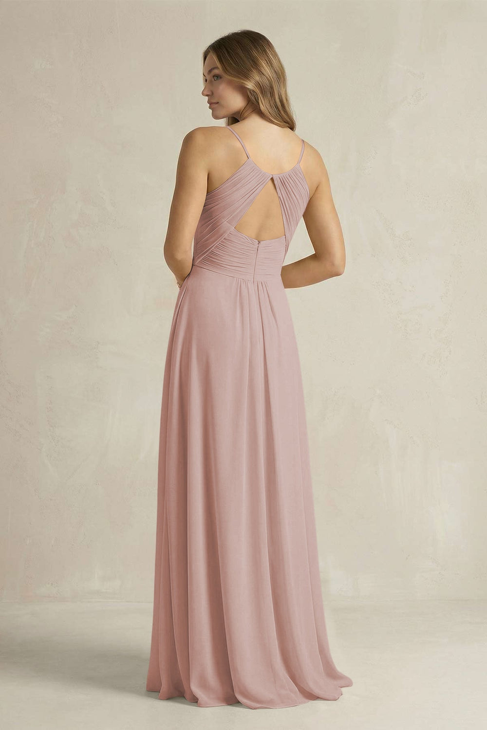 Cami Strap A - Line Chiffon Pleated Bridesmaid Dress in Toffee - KISS BRIDAL Bridesmaid Dresses