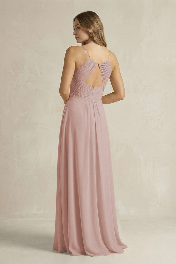 Cami Strap A - Line Chiffon Pleated Bridesmaid Dress in Toffee - SHE IS ME Bridesmaid Dresses