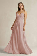 Cami Strap A - Line Chiffon Pleated Bridesmaid Dress in Toffee - SHE IS ME Bridesmaid Dresses