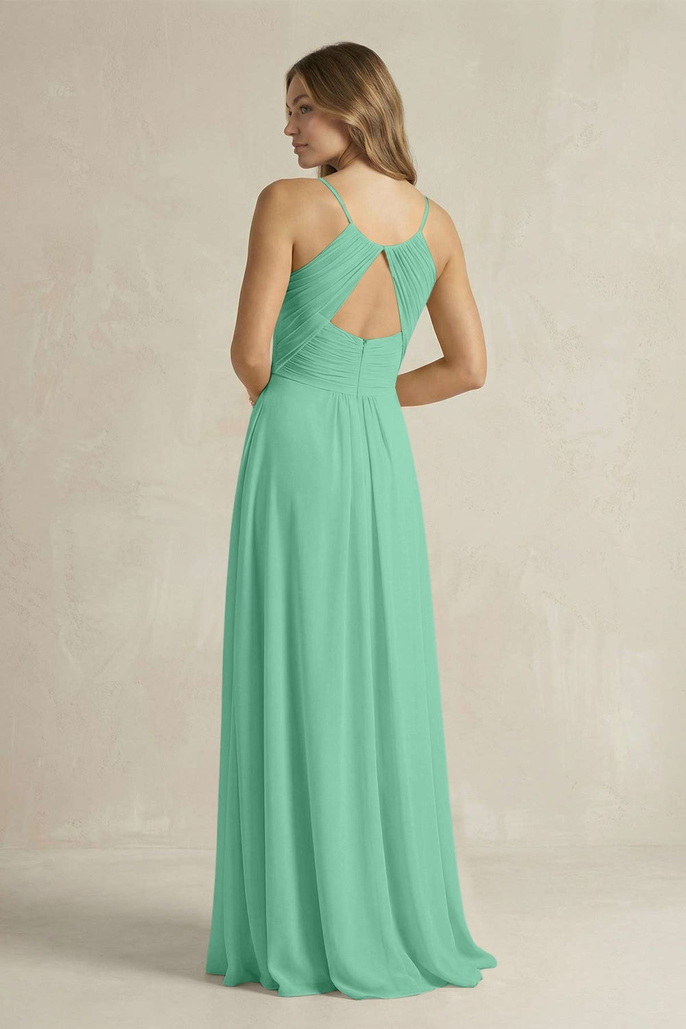 Cami Strap A - Line Chiffon Pleated Bridesmaid Dress in Turquoise - KISS BRIDAL Bridesmaid Dresses