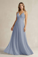 Cami Strap A - Line Chiffon Pleated Bridesmaid Dress in Twilight - SHE IS ME Bridesmaid Dresses