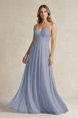 Cami Strap A - Line Chiffon Pleated Bridesmaid Dress in Twilight - KISS BRIDAL Bridesmaid Dresses