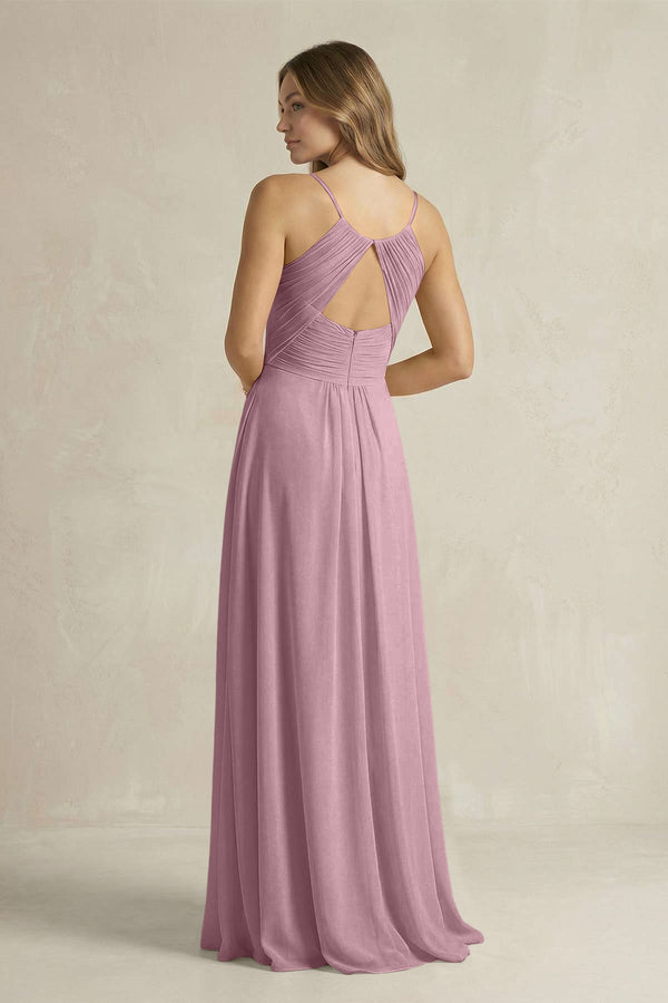 Cami Strap A-Line Chiffon Pleated Bridesmaid Dress in Vintage Mauve (2) | KISSBRIDAL