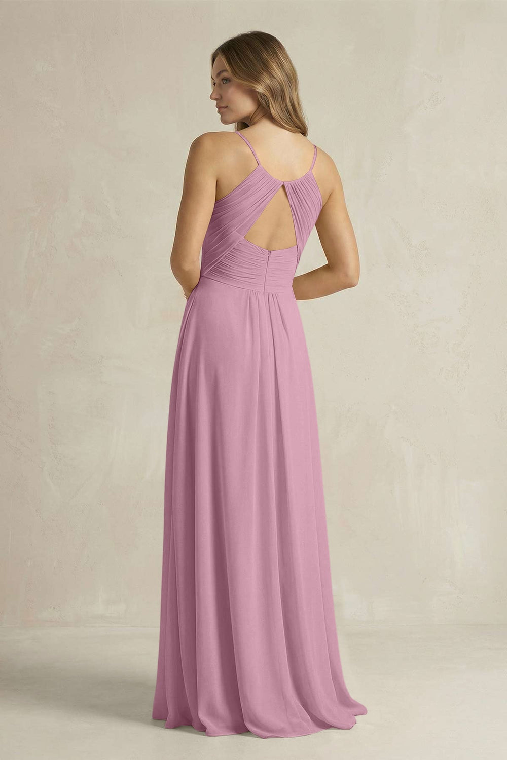 Cami Strap A - Line Chiffon Pleated Bridesmaid Dress in Vintage Mauve - KISS BRIDAL Bridesmaid Dresses