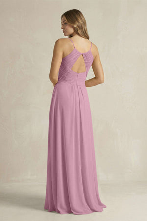 Cami Strap A - Line Chiffon Pleated Bridesmaid Dress in Vintage Mauve - SHE IS ME Bridesmaid Dresses