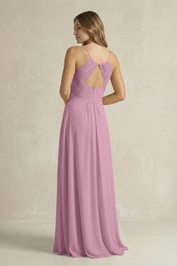 Cami Strap A - Line Chiffon Pleated Bridesmaid Dress in Vintage Mauve - SHE IS ME Bridesmaid Dresses