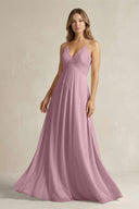 Cami Strap A-Line Chiffon Pleated Bridesmaid Dress in Vintage Mauve | KISSBRIDAL