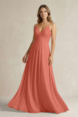 Cami Strap A - Line Chiffon Pleated Bridesmaid Dress in Wild Rose - KISS BRIDAL Bridesmaid Dresses