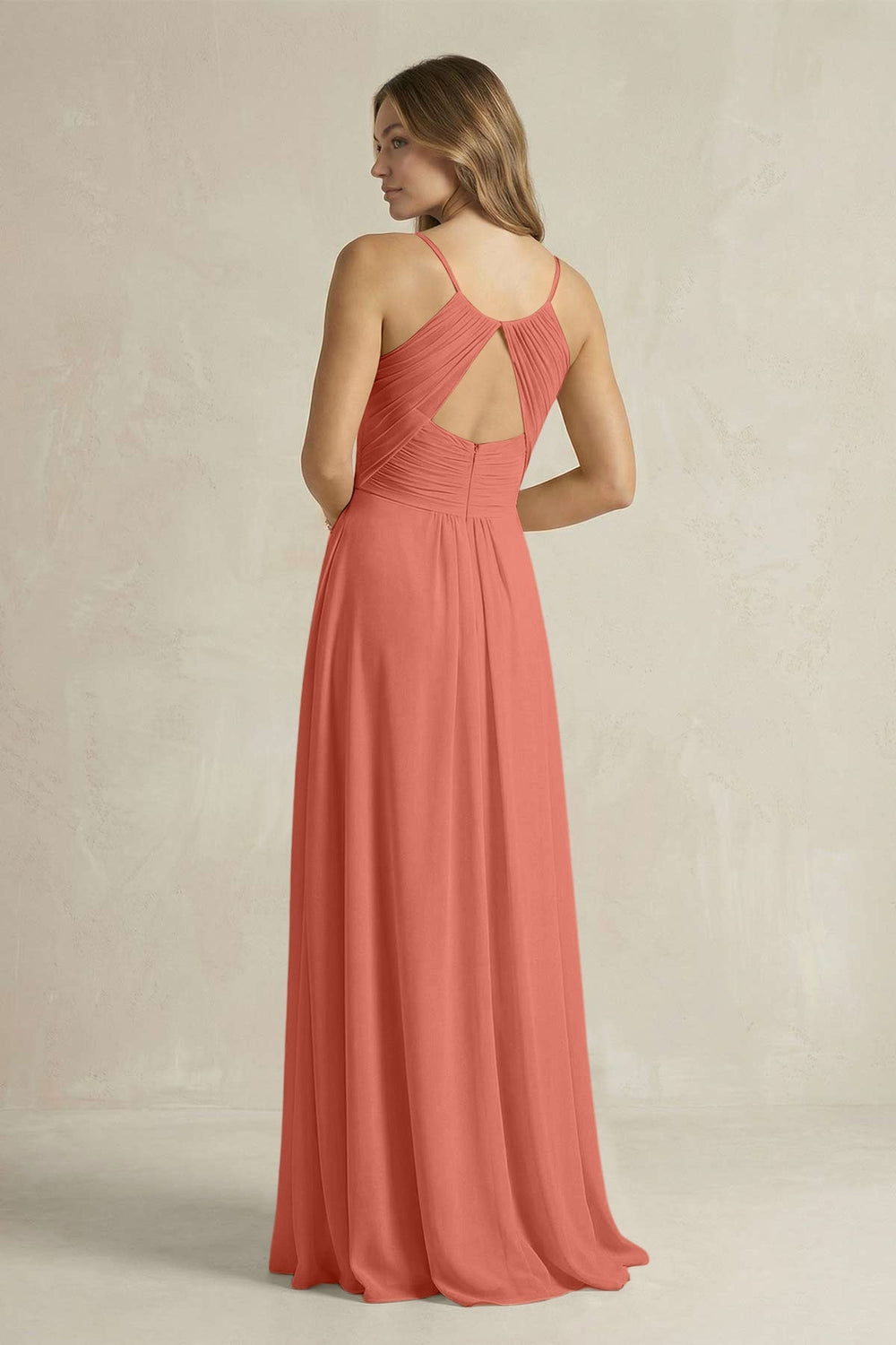Cami Strap A - Line Chiffon Pleated Bridesmaid Dress in Wild Rose - KISS BRIDAL Bridesmaid Dresses