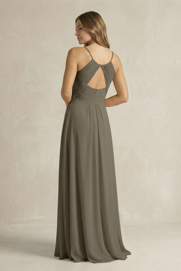 Cami Strap A - Line Chiffon Pleated Bridesmaid Dress in Willow Green - SHE IS ME Bridesmaid Dresses